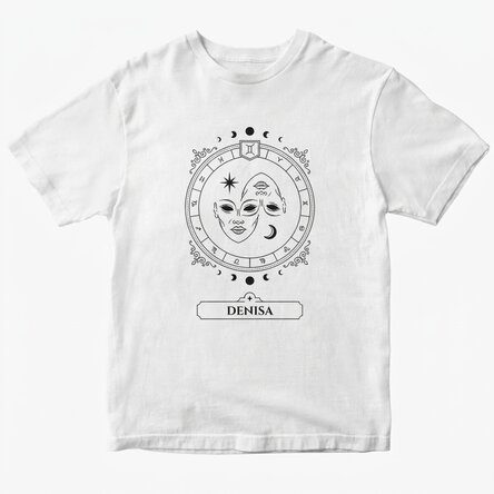 Katoenen T-shirt met naam en sterrenbeeld - Tweelingen