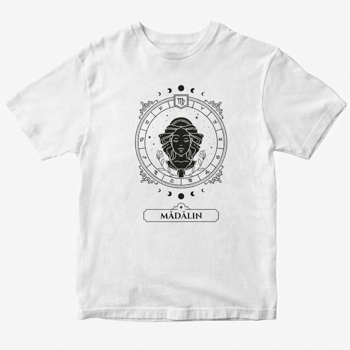 Katoenen T-shirt met naam en sterrenbeeld - Maagd