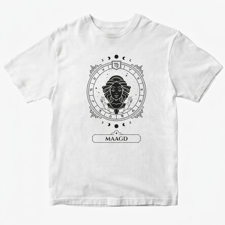 Katoenen T-shirt met naam en sterrenbeeld - Maagd