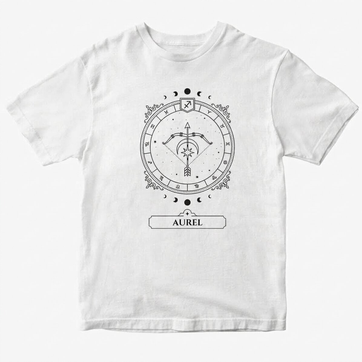 Katoenen T-shirt met naam en sterrenbeeld - Boogschutter