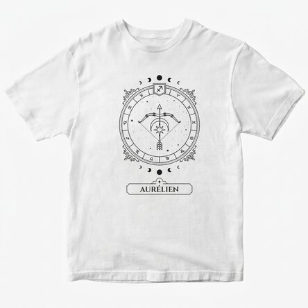 Katoenen T-shirt met naam en sterrenbeeld - Boogschutter