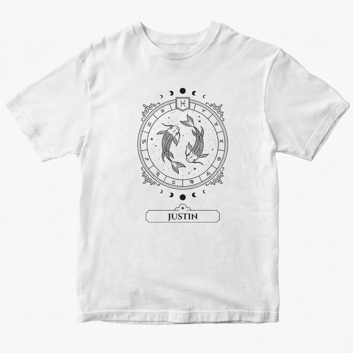 Katoenen T-shirt met naam en sterrenbeeld - Vissen