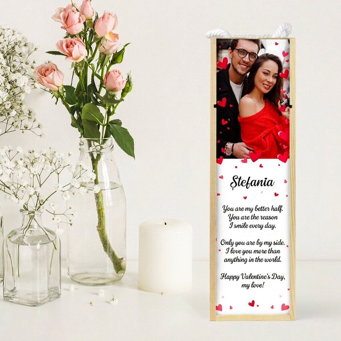 Gepersonaliseerde wijnkist met een foto en een boodschap - Love