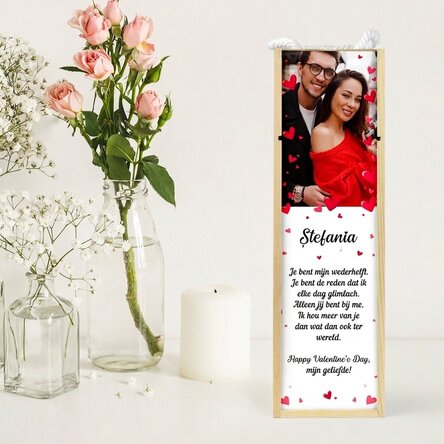 Gepersonaliseerde wijnkist met een foto en een boodschap - Love