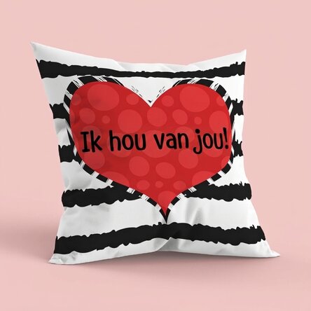 Gepersonaliseerd kussen met tekst, groot formaat - Doodle heart