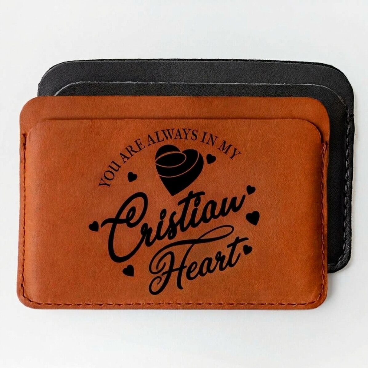 Gepersonaliseerde leren portemonnee met tekst - Always in my heart