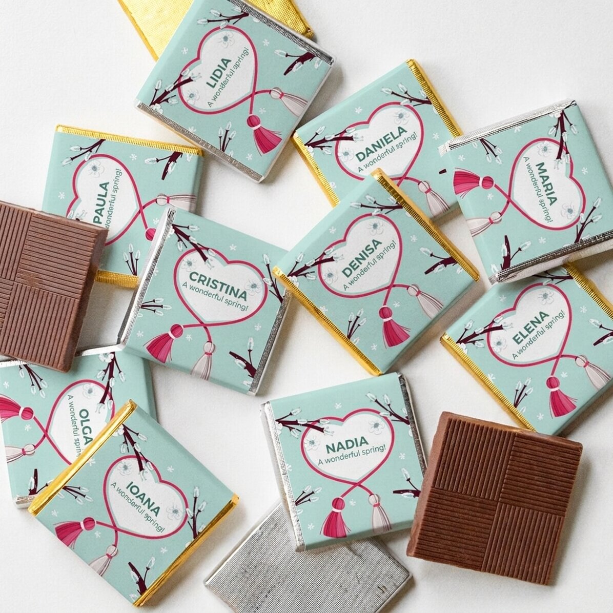 Set van 10 gepersonaliseerde minichocolade met tekst - Lente