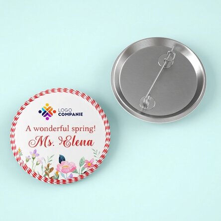 Personalised badge with logo, name and message