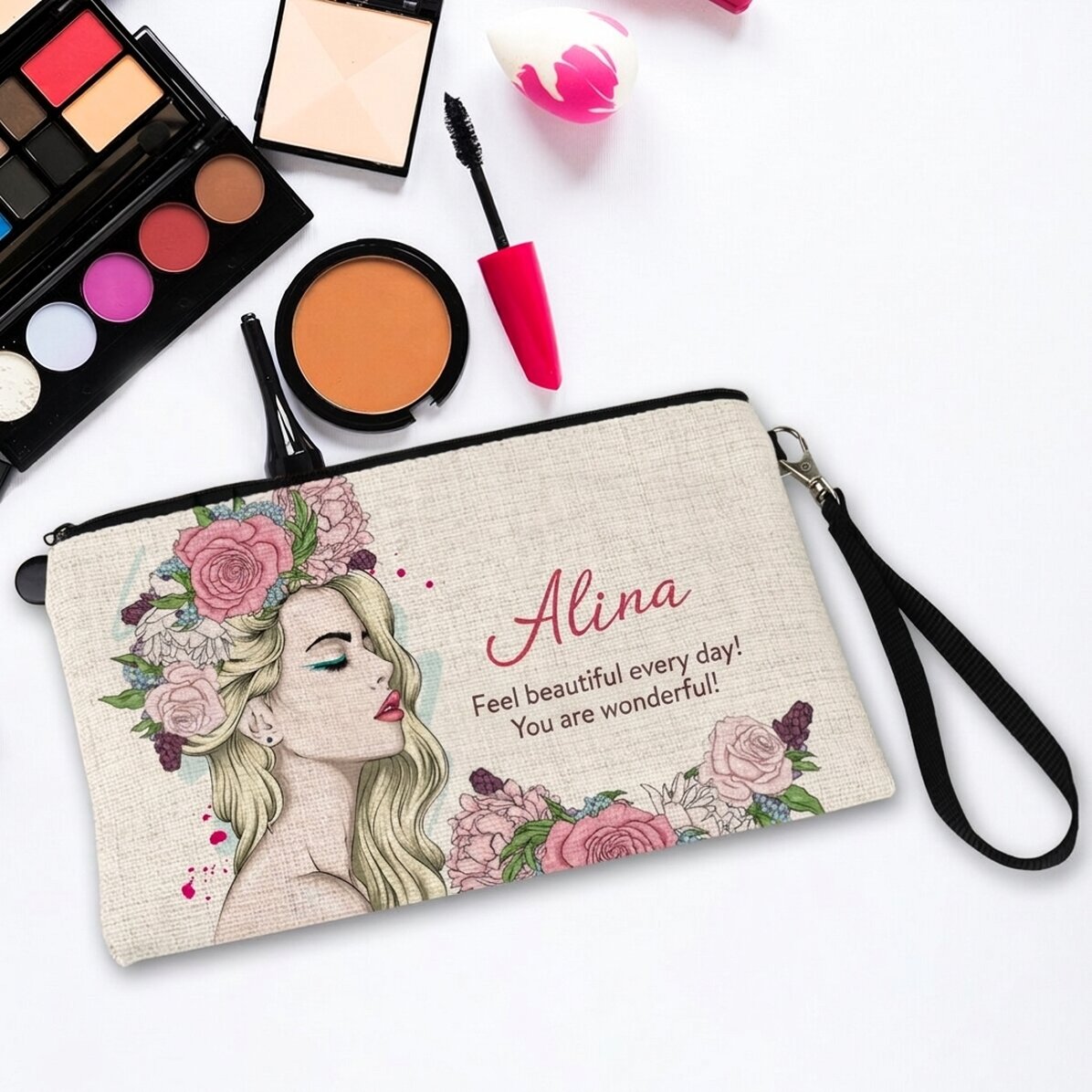 Gepersonaliseerde make-upset met tekst - Floral beauty