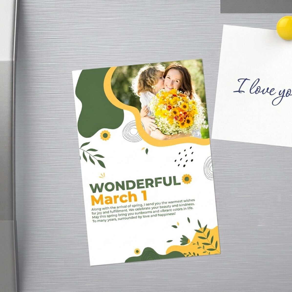 Gepersonaliseerde magneet van 10 x 15 met foto en tekst - Hello spring