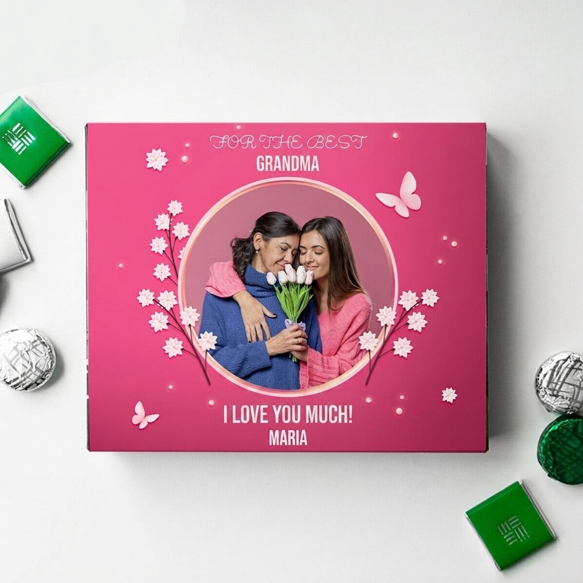 Gepersonaliseerde bonbondoos met foto en tekst - Happy spring