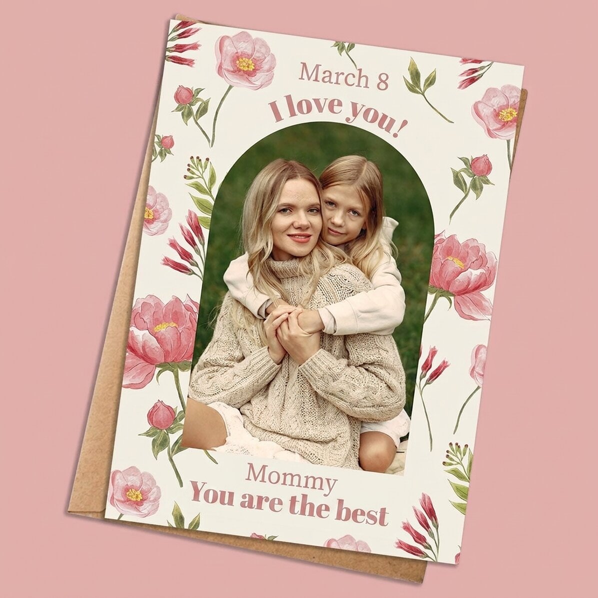 Gepersonaliseerde kaart met foto en tekst - Watercolor flowers