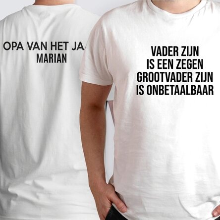 Gepersonaliseerd katoenen T-shirt met tekst aan de voor- en achterkant