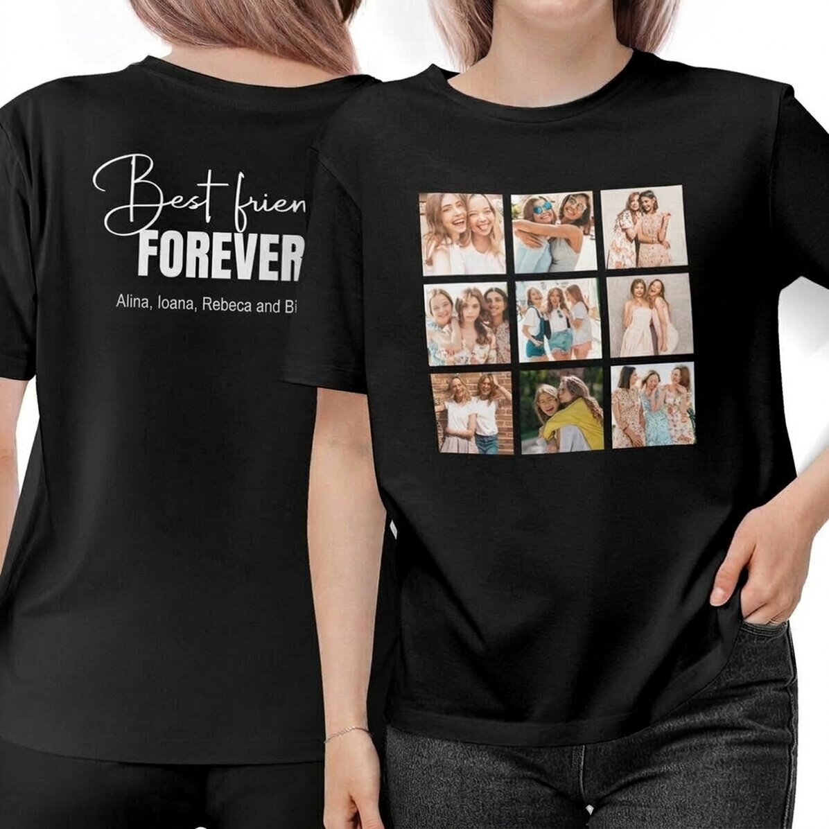 Gepersonaliseerd katoenen T-shirt met 9 foto’s en een tekst