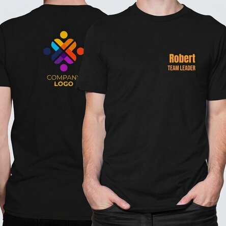 Customised cotton T-shirt with text and logo on the front and back