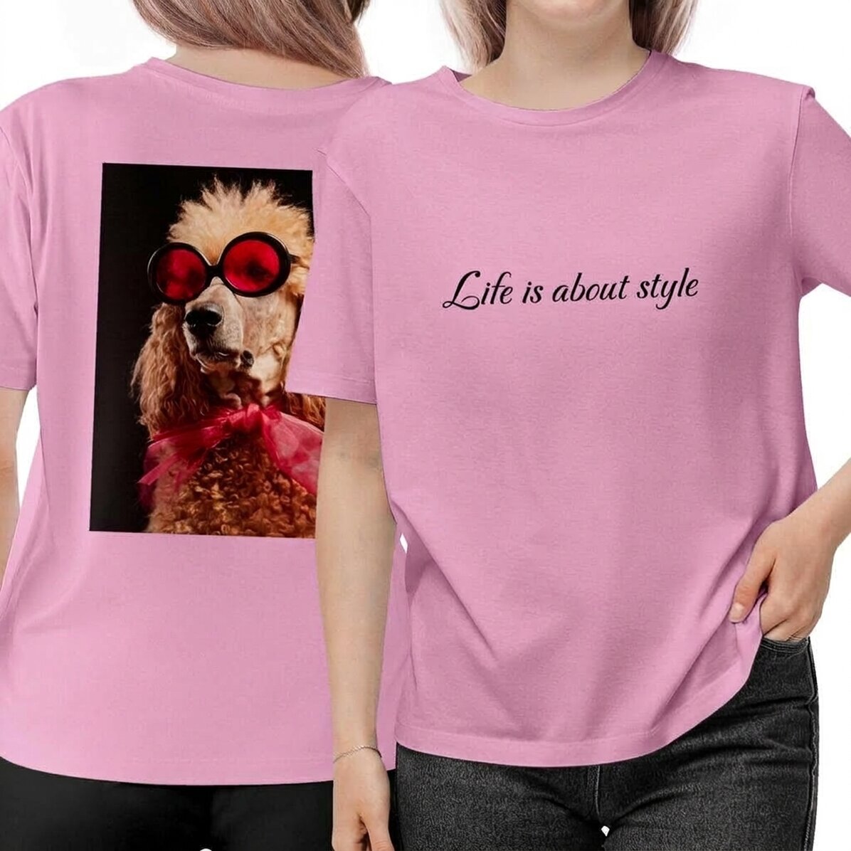 Katoenen T-shirt met tekst en foto aan de voor- en achterkant