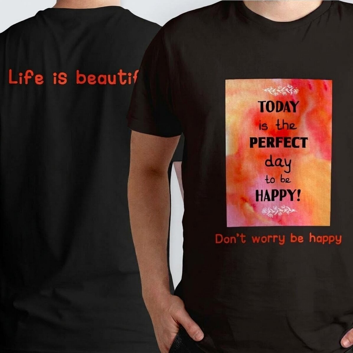 Katoenen T-shirt met foto en teksten aan beide kanten