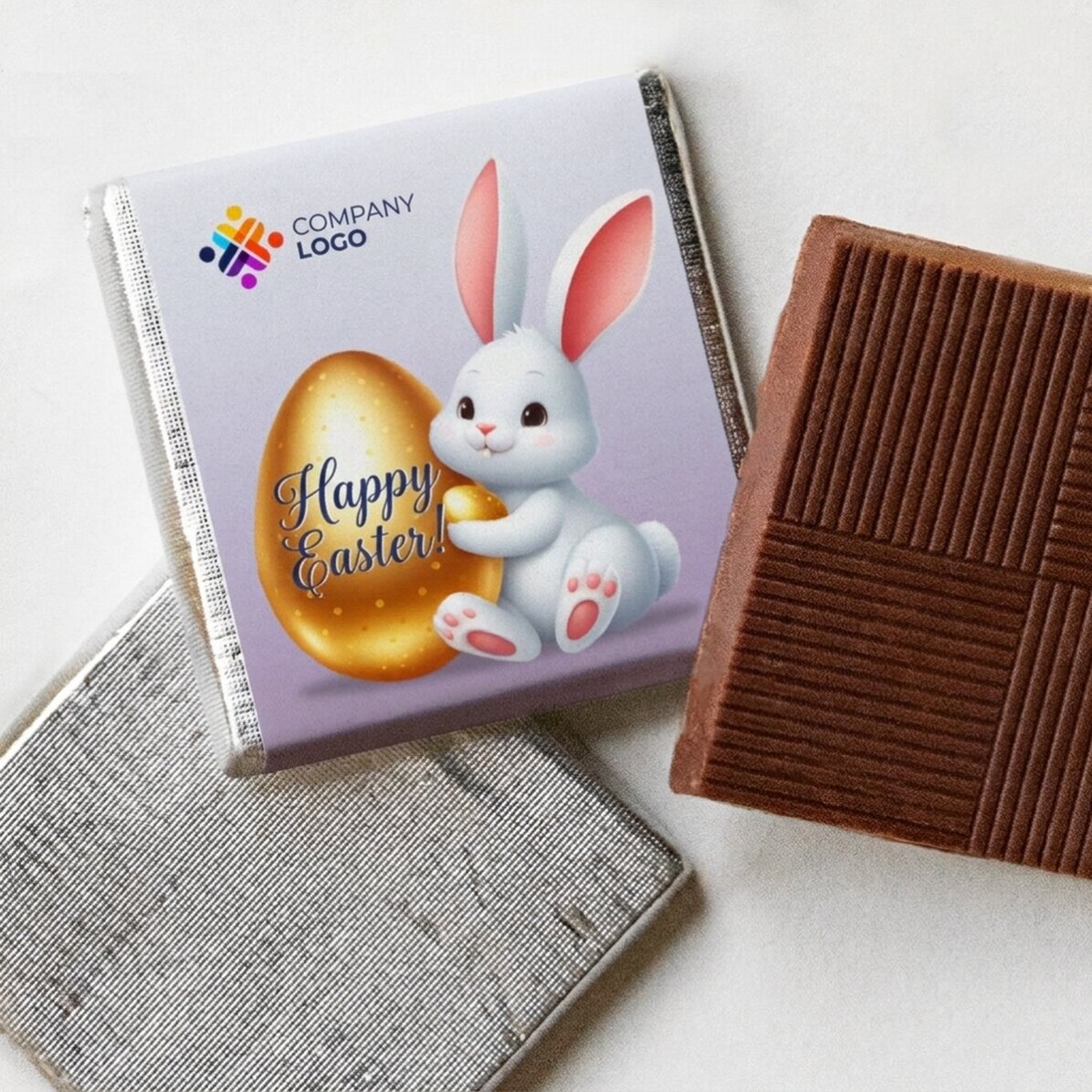 Gepersonaliseerde mini-chocolade met logo en boodschap - Paashaas