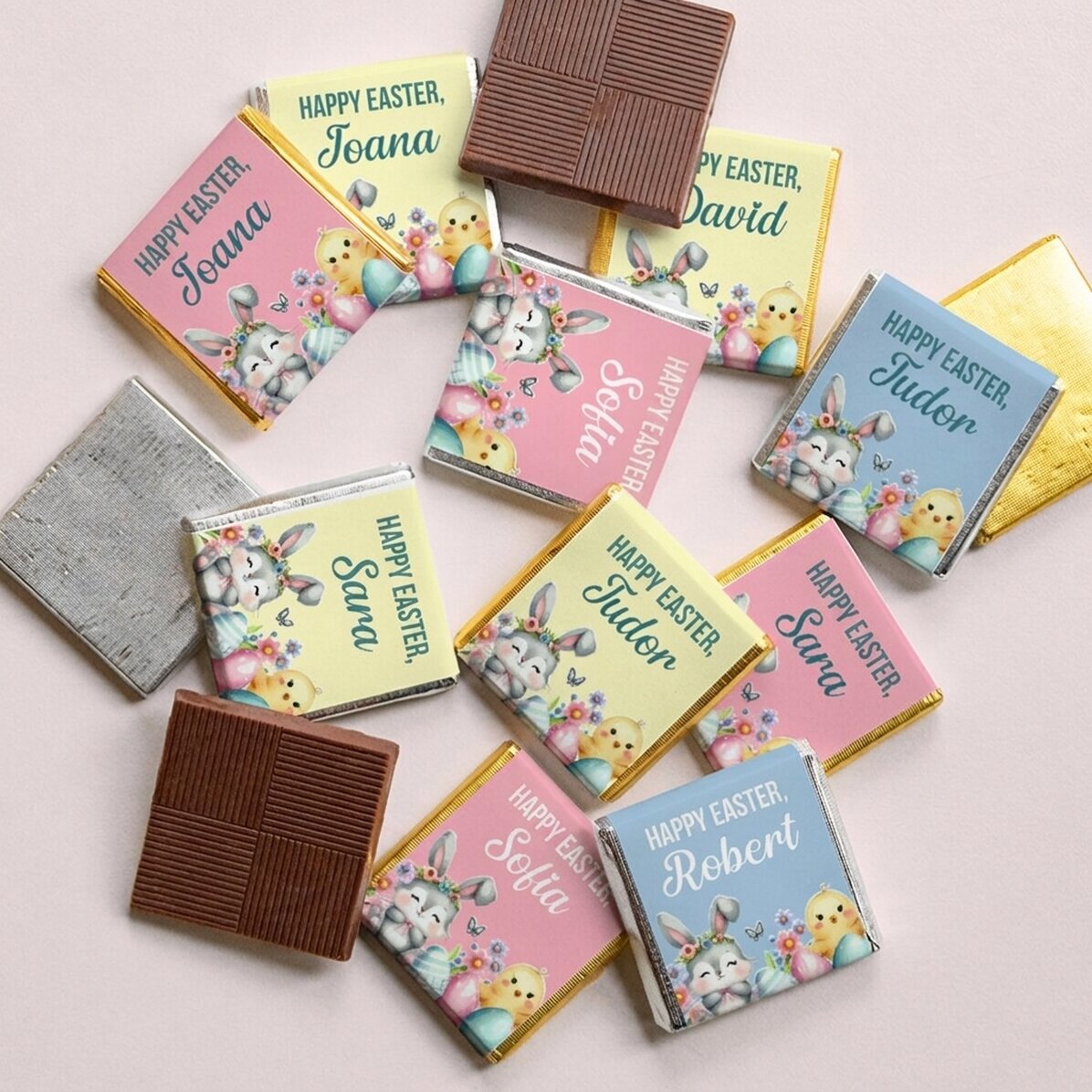 Set van 10 gepersonaliseerde minichocolade met boodschap - Fijne Pasen!
