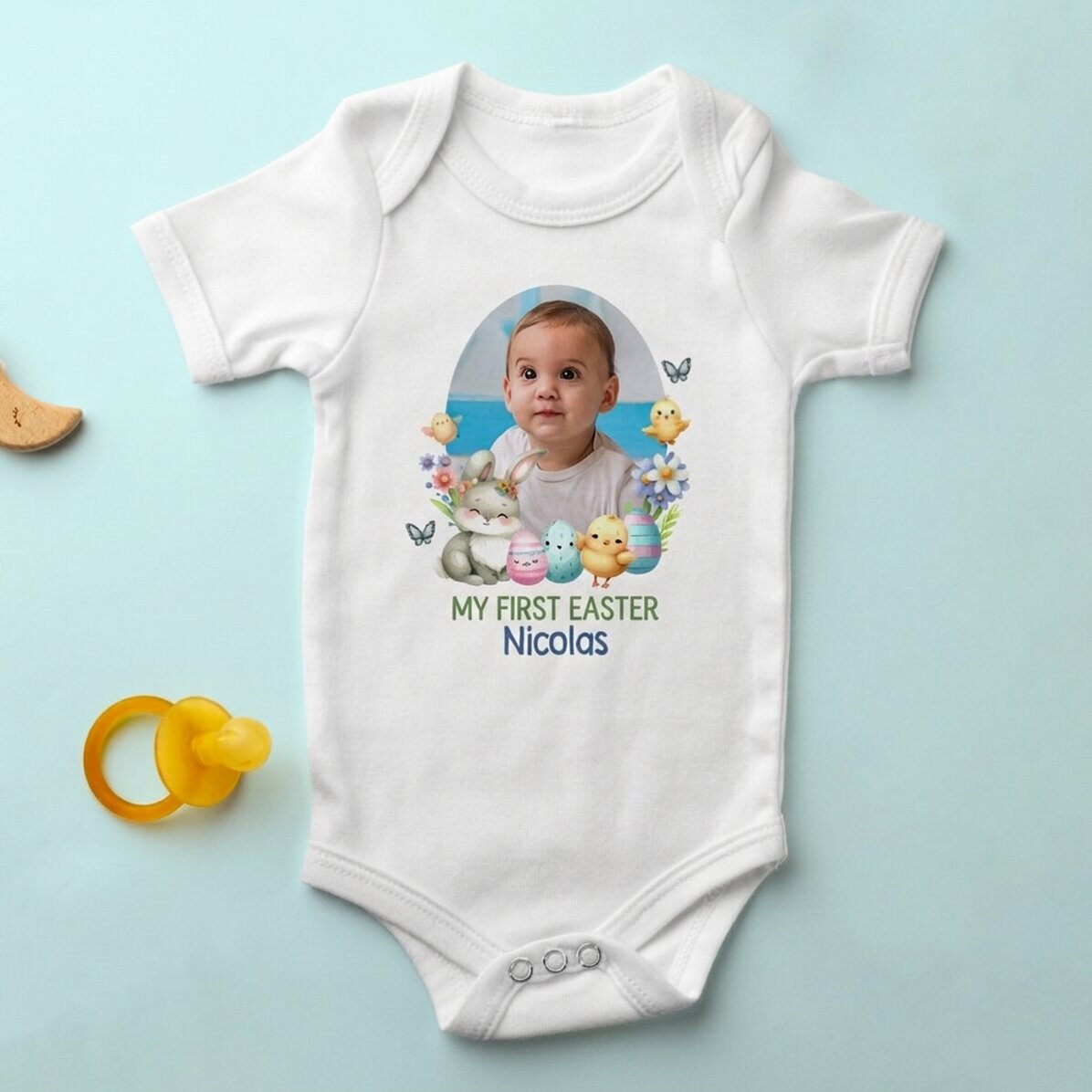 Gepersonaliseerd kinderbody met foto en tekst - Mijn eerste Pasen