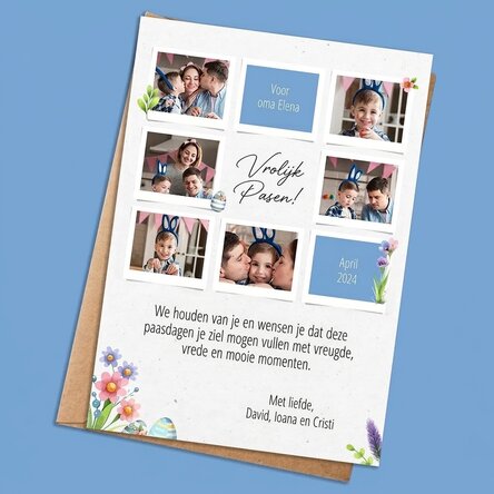Gepersonaliseerde kaart met foto's en een boodschap - Vrolijk Pasen!