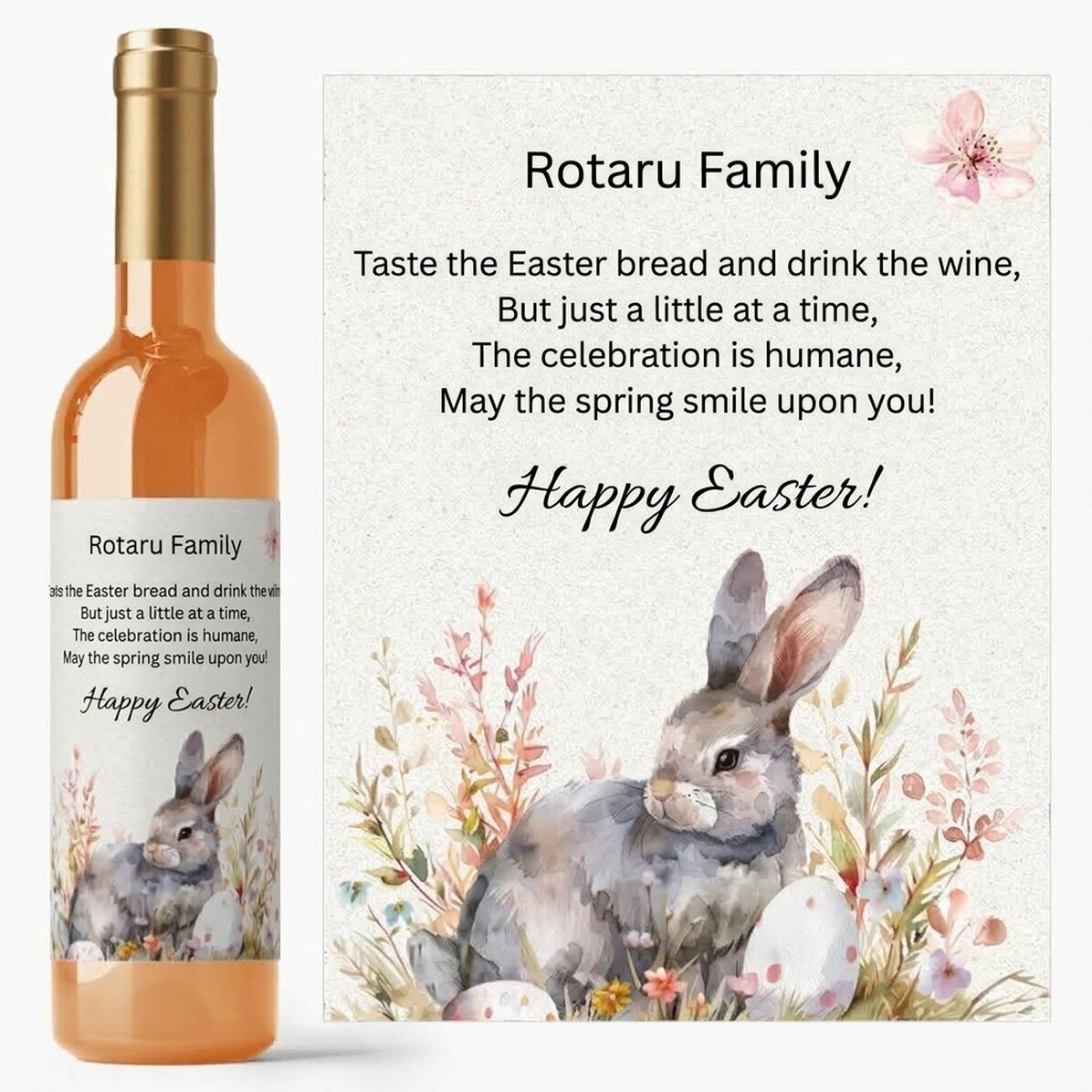 Wijn met gepersonaliseerde Paasboodschap - Cute Bunny