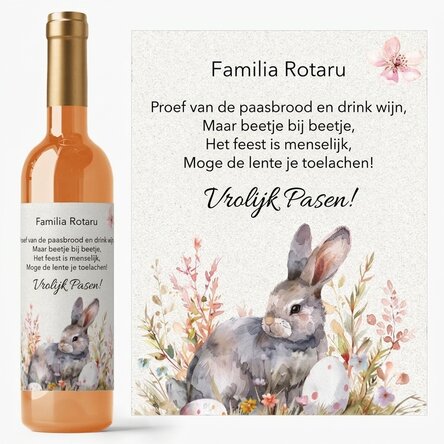 Wijn met gepersonaliseerde Paasboodschap - Cute Bunny