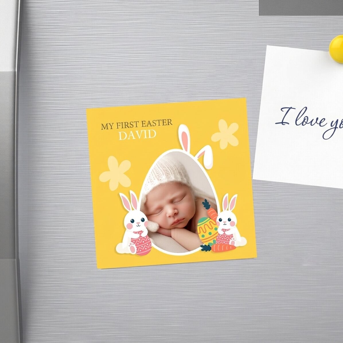 Gepersonaliseerde magneet van 10x10 met foto en boodschap - Pasen