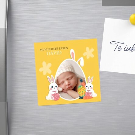 Gepersonaliseerde magneet van 10x10 met foto en boodschap - Pasen