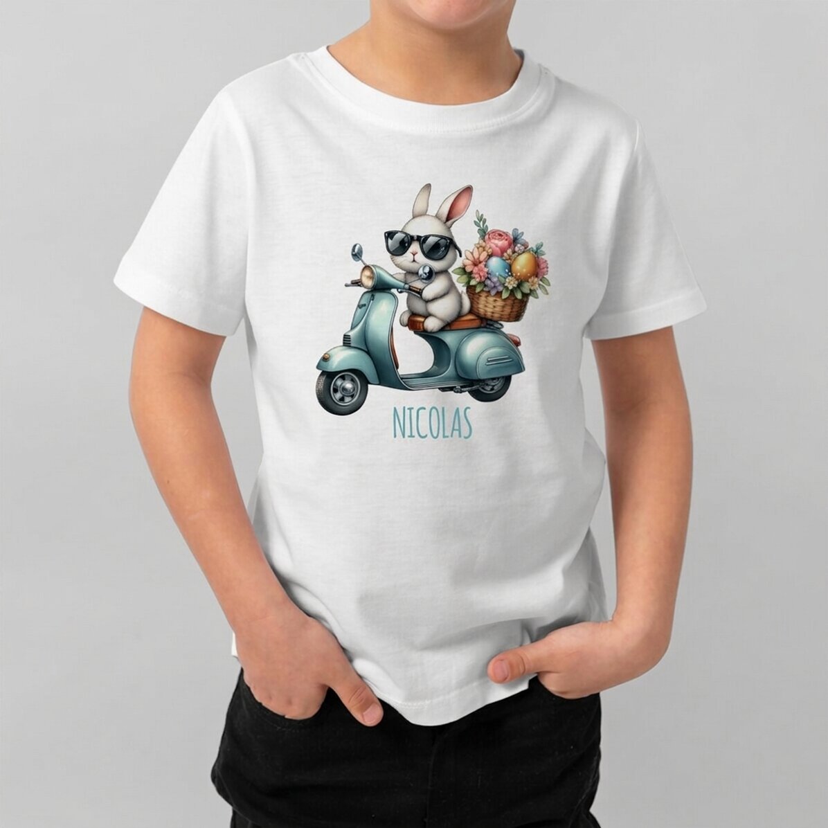 Katoenen T-shirt voor kinderen, gepersonaliseerd met naam - Cool bunny