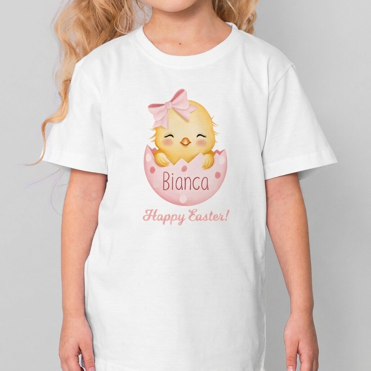 Katoenen T-shirt voor kinderen, gepersonaliseerd met tekst - Paaskuiken