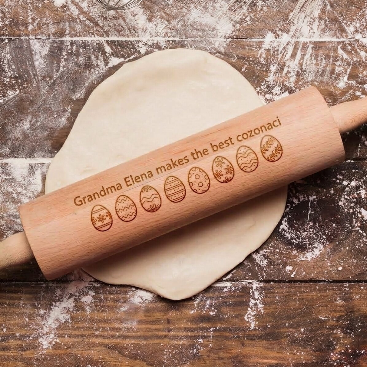 Op maat gemaakte houten draaier met tekst - Vrolijk Pasen!