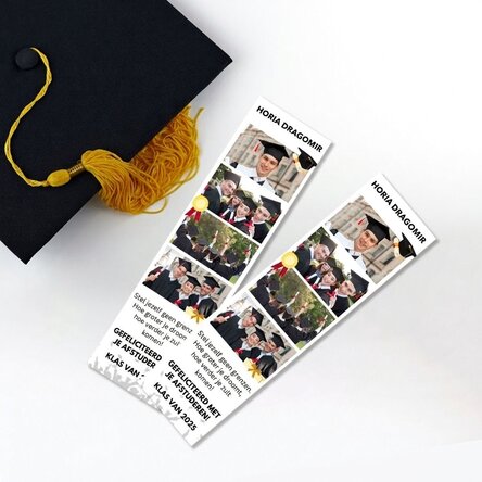 Gepersonaliseerde boekenlegger met 4 foto's en tekst - Afstuderen