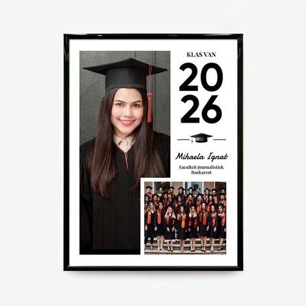 Gepersonaliseerd schilderij met tekst en 2 foto's - Afstuderen