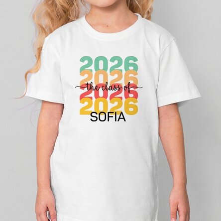 Katoenen T-shirt voor kinderen, gepersonaliseerd met tekst - Afstuderen