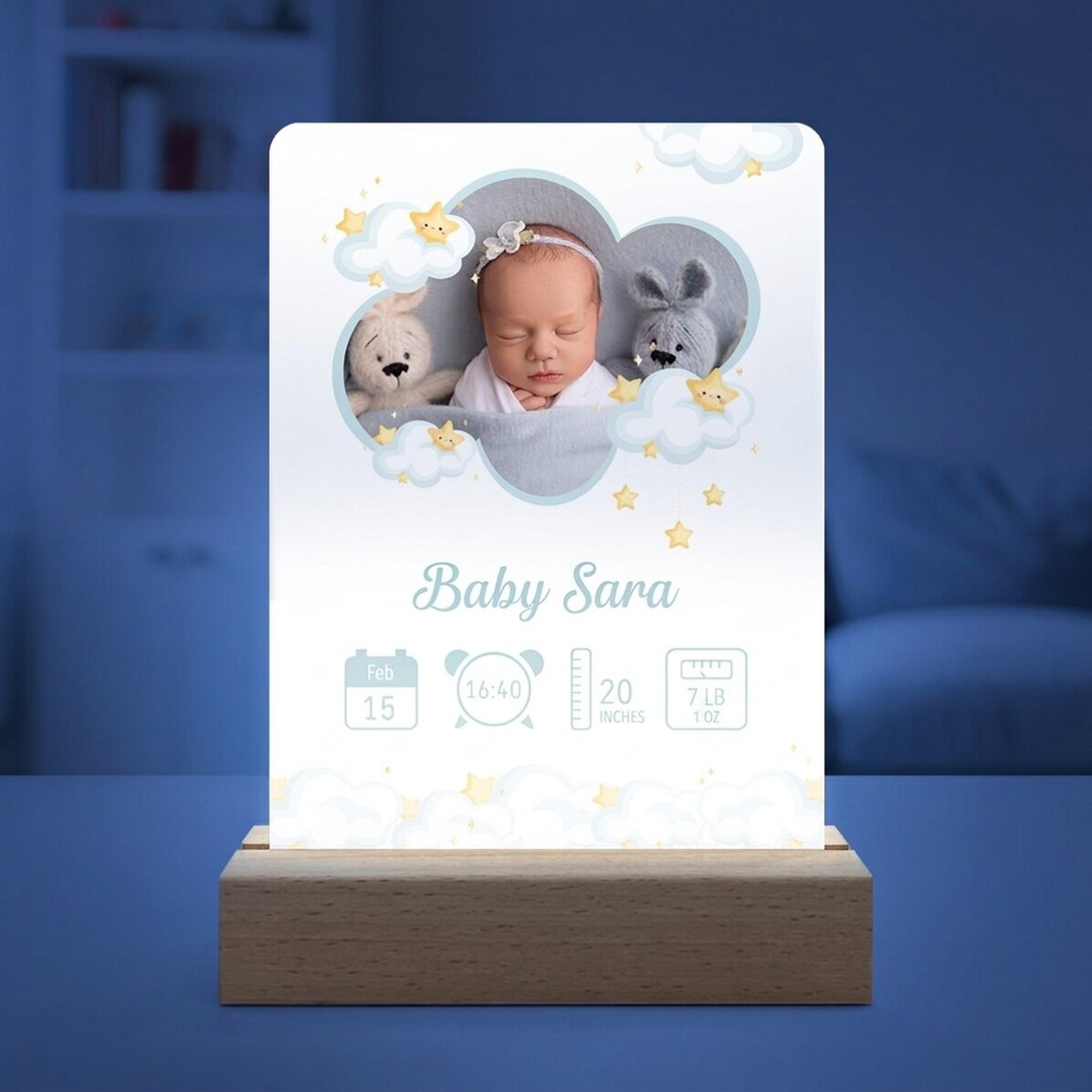 Gepersonaliseerde LED-nachtlampje met foto en tekst - Baby