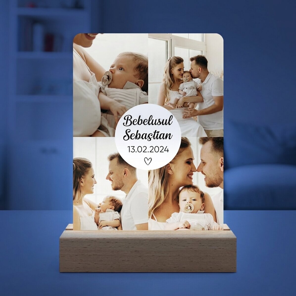 Gepersonaliseerde LED-nachtlampje met 4 foto’s en tekst