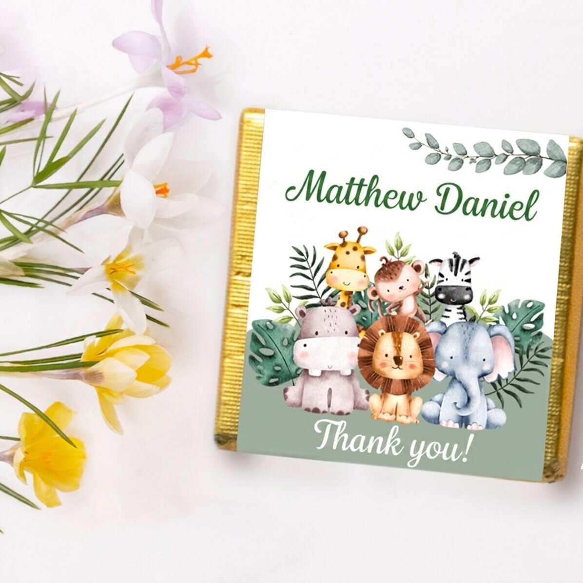 Gepersonaliseerd mini-chocolade-doopcadeautje - Diertjes