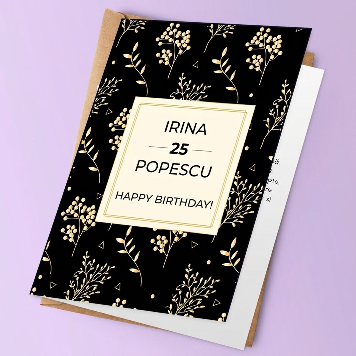 Gepersonaliseerde wenskaart met tekst - Gold flowers