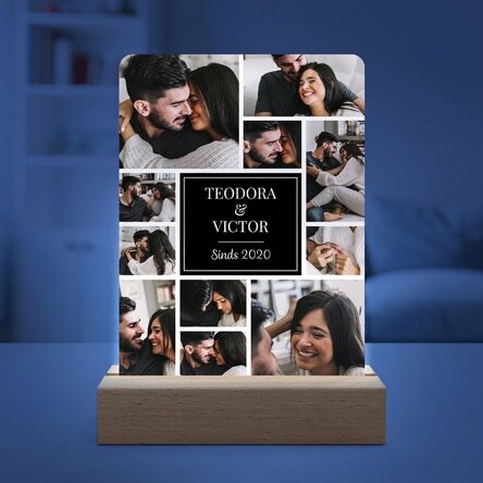 Gepersonaliseerde LED-nachtlamp met 11 foto's en een boodschap