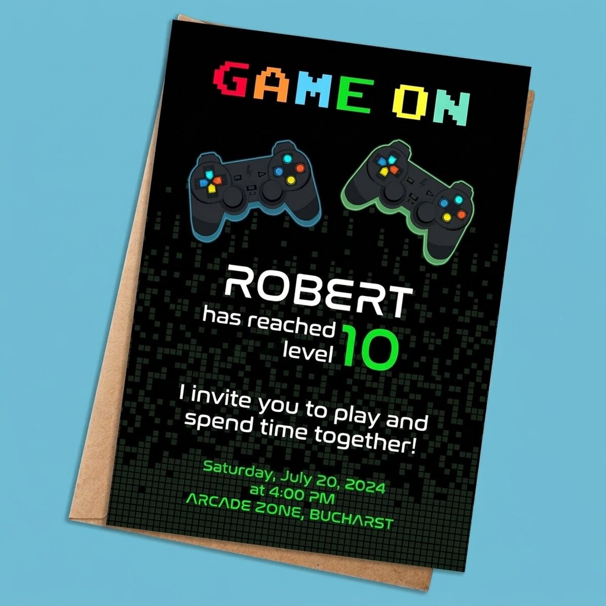 Gepersonaliseerde kaart met tekst - uitnodiging - Game on
