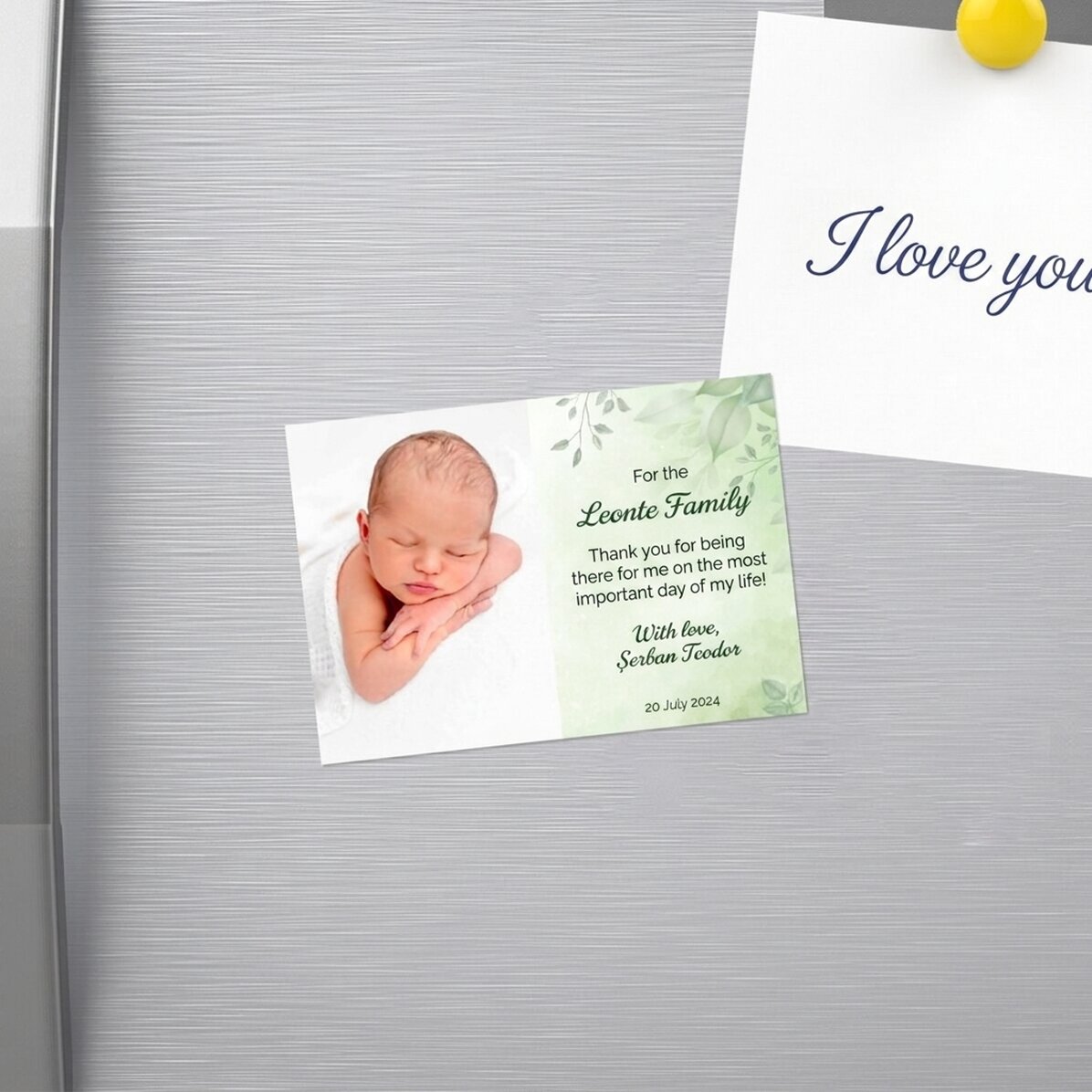 Gepersonaliseerde magneet van 10 x 7 cm met een foto en een boodschap – Doopherinnering