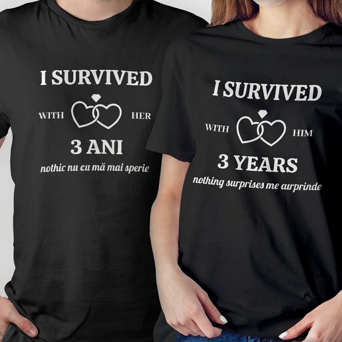 Katoenen T-shirt met gepersonaliseerde tekst - I SURVIVED