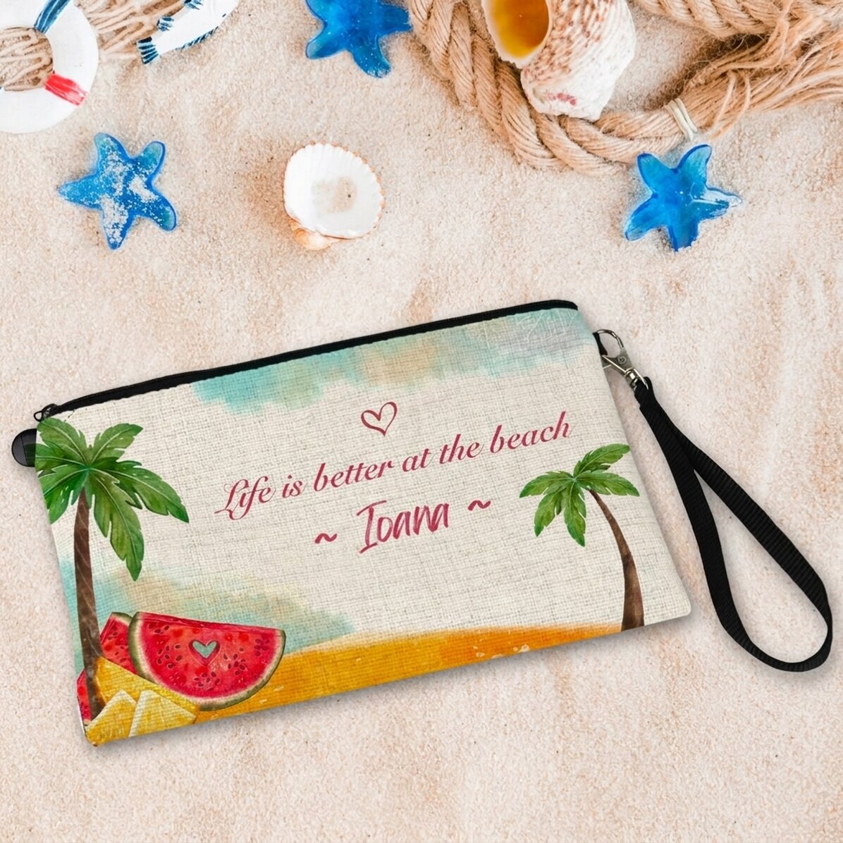 Gepersonaliseerd tasje voor accessoires met tekst - Beach