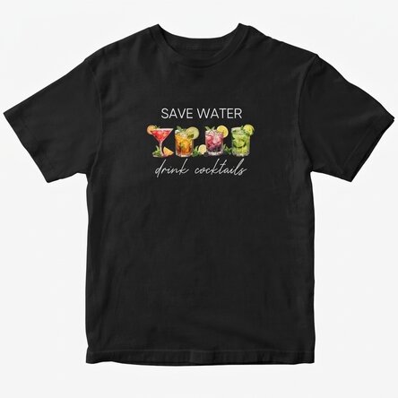 Katoenen T-shirt met gepersonaliseerde tekst - Save water, drink cocktails