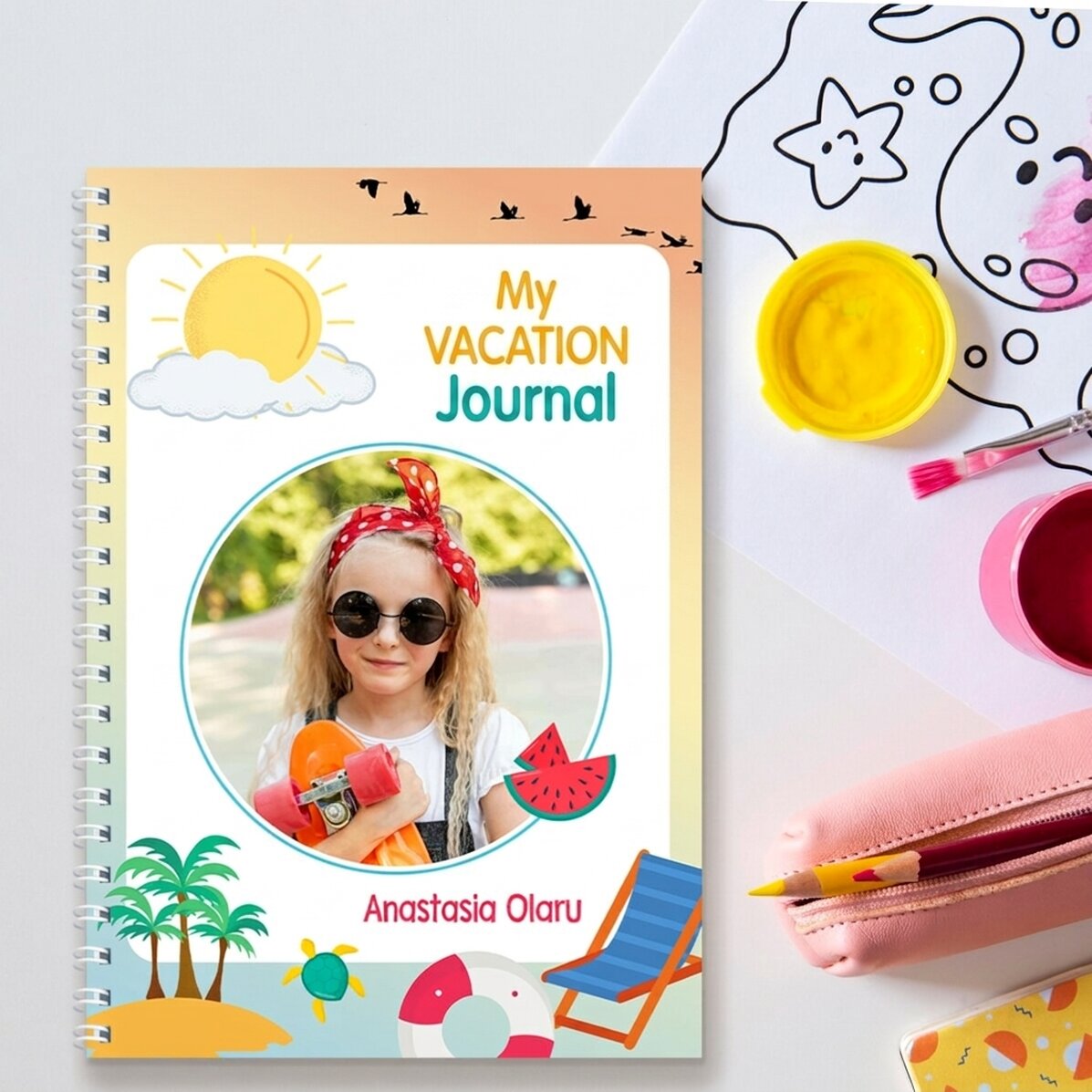 Gepersonaliseerd notitieboekje met een foto en tekst - Vakantiedagboek