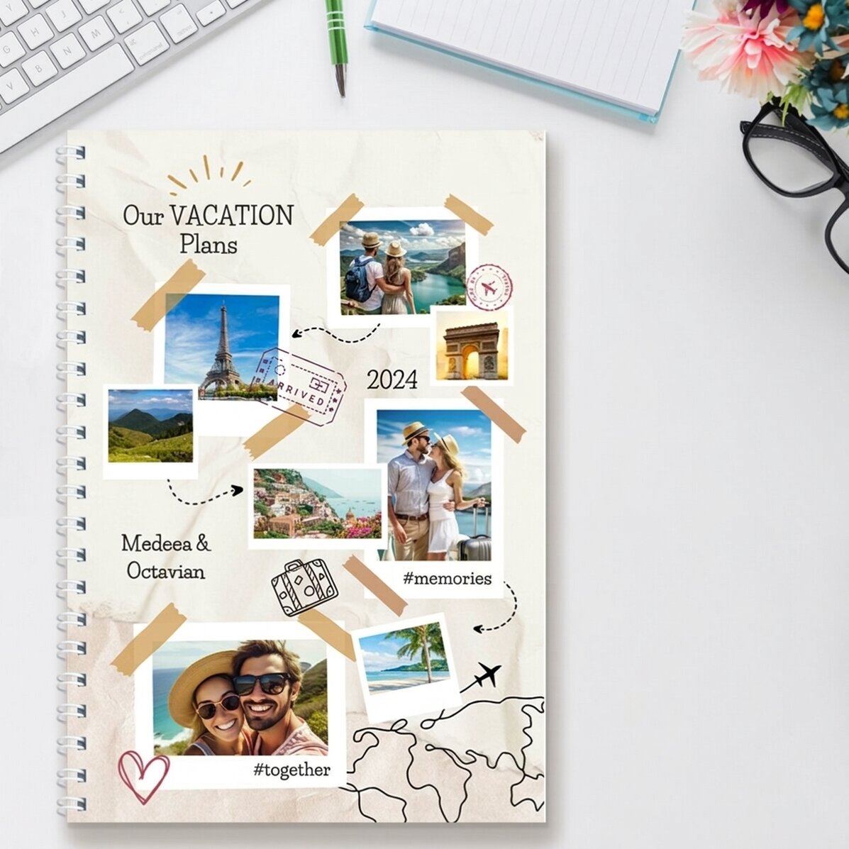 Gepersonaliseerd notitieboekje met 8 foto’s en tekst - Vakantieplannen