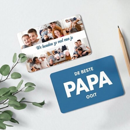 Gepersonaliseerd aluminium kaartje, voor- en achterzijde, met 6 foto’s en een boodschap
