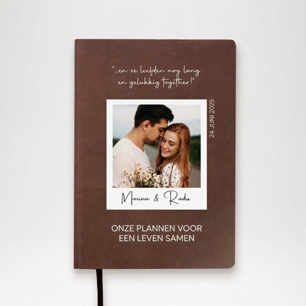 Gepersonaliseerde gekleurde leren agenda met een foto en een boodschap