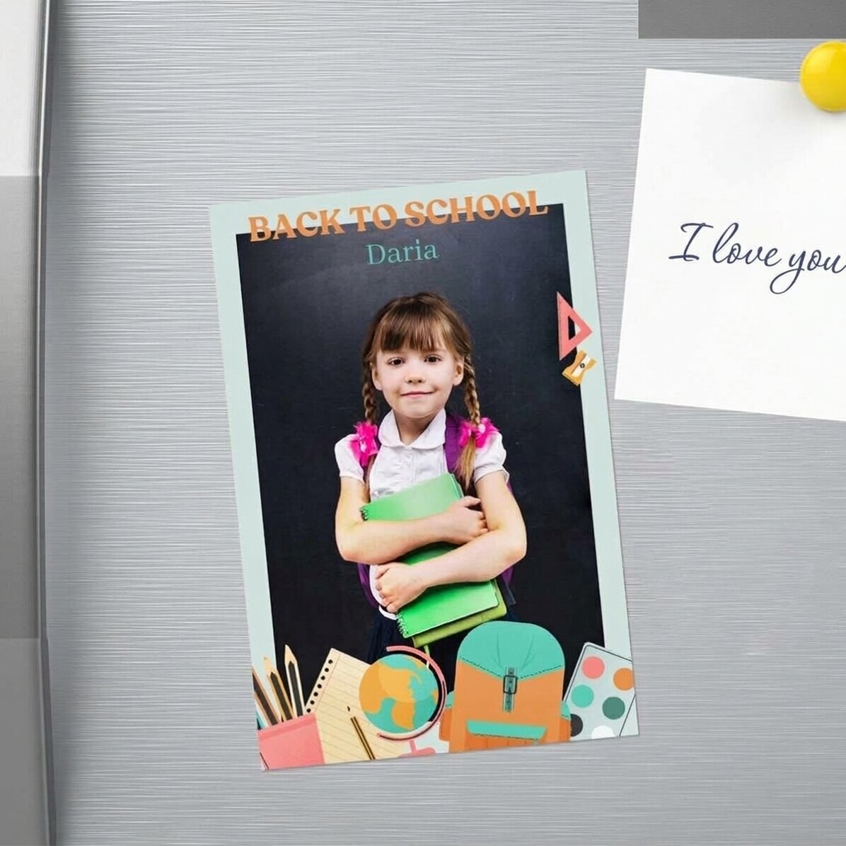 Gepersonaliseerde magneet van 10 x 15 cm met een foto en tekst - Back to School